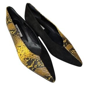 Yuul Yie Selma Point Toe Pumps Black Yellow Snakeskin Designer Heels Chic 38.5